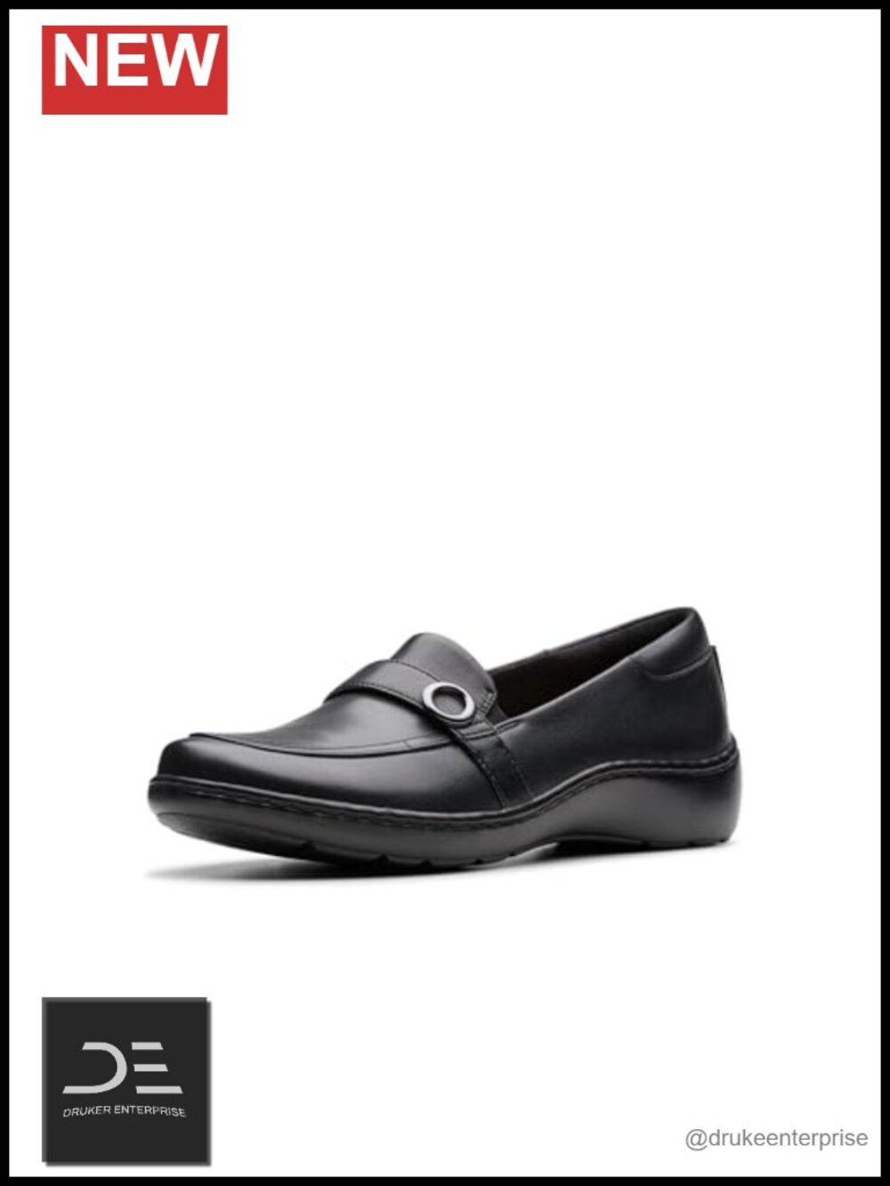 Clarks Women's Cora Amanda Slip-On Loafers Black Leather Cushioned